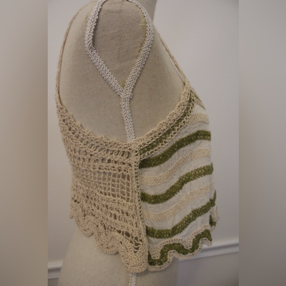 Boho Green and Cream Crochet Knit Tank